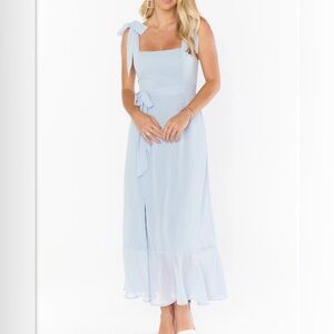 Show Me Your Mumu Claire Midi Dress in Steel Blue Chiffon Size Medium